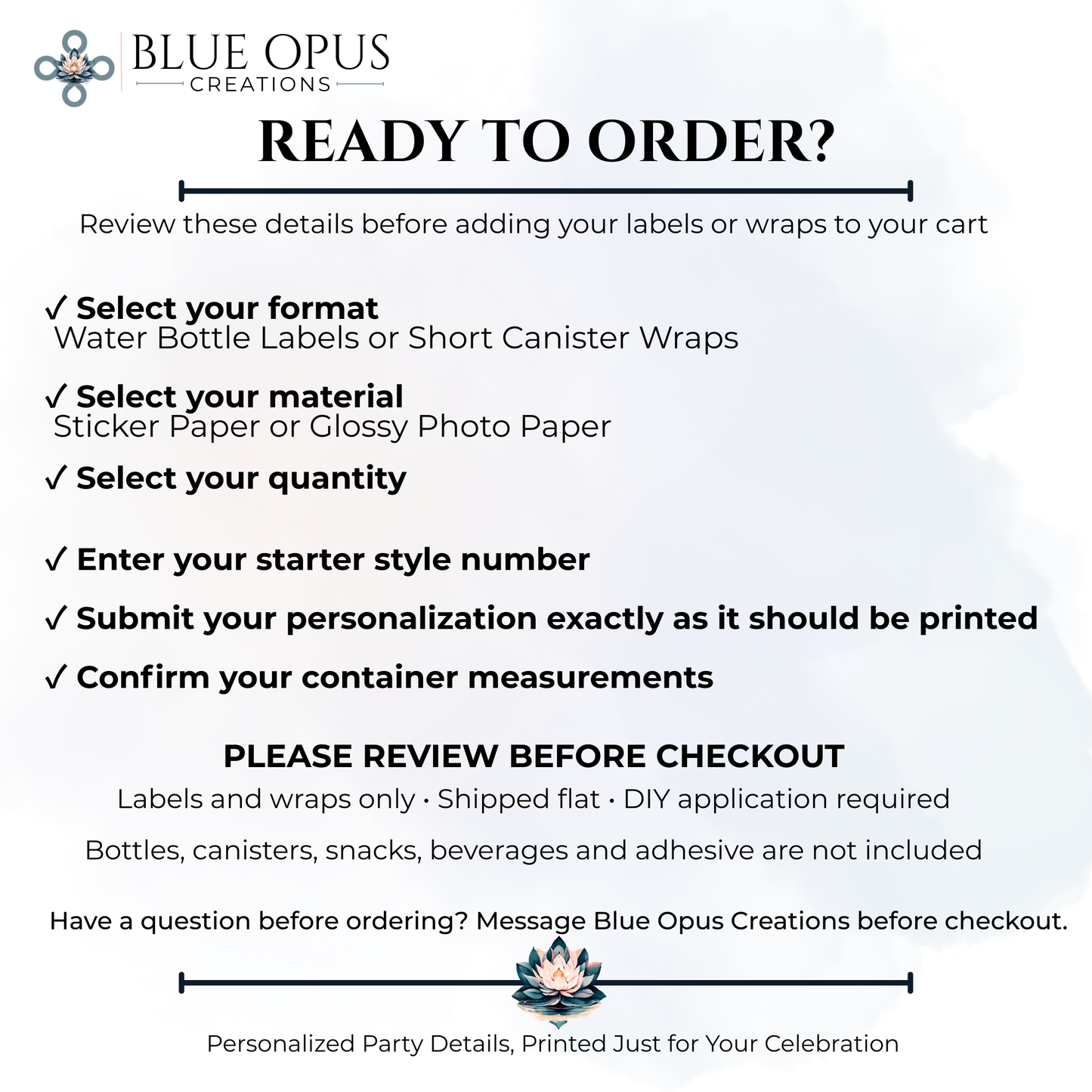 Semi-Custom Water Bottle Labels & Short Canister Wraps