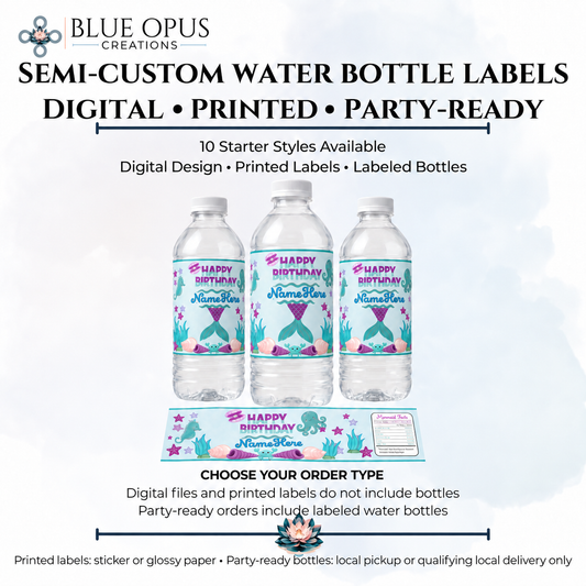 Semi-Custom Water Bottle Labels | Digital, Printed or Labeled Bottles