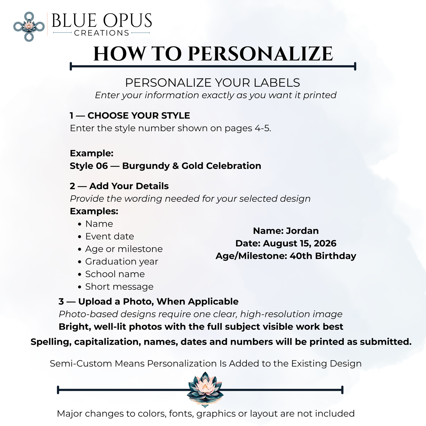 Semi-Custom Water Bottle Labels & Short Canister Wraps