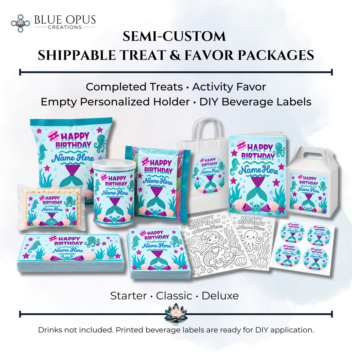 Semi-Custom Shippable Treat & Favor Packages with DIY Beverage Labels