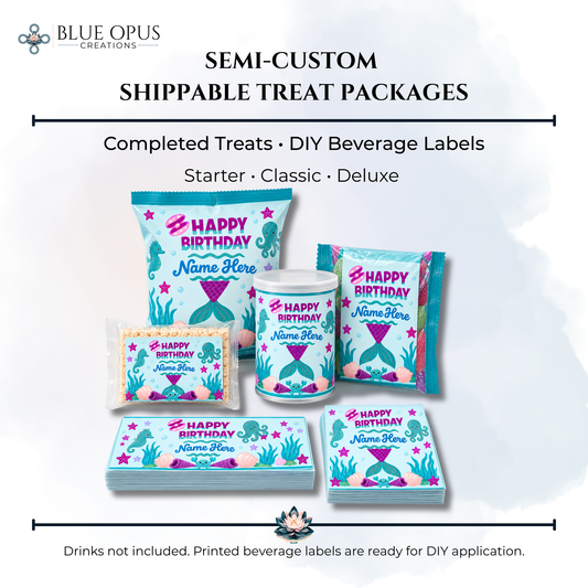Semi-Custom Shippable Treat Packages with DIY Beverage Labels